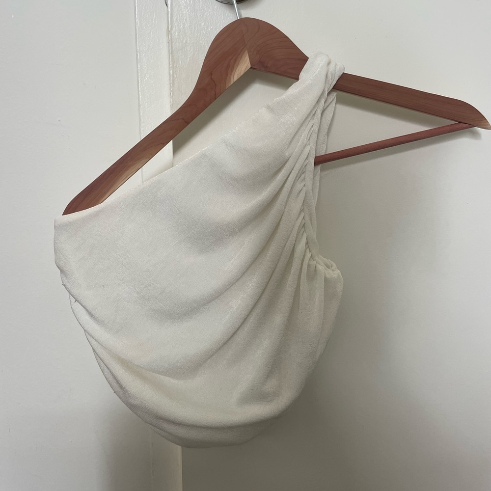 One-Shoulder White Draped Top